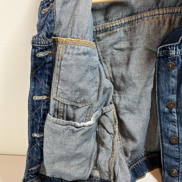 Zara Denim Jacket sz M Customized Freedom Graphic Patch OOAK Soft Blue Cotton - Picture 5 of 12